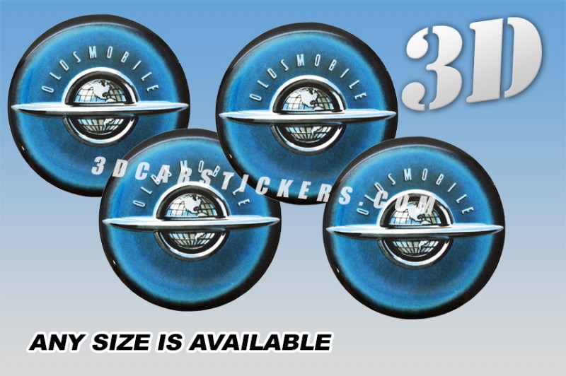 Oldsmobile PLANET 3d car stickers for wheel center caps ::Silver logo/black/blue background::