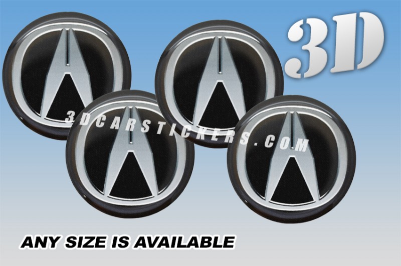ACURA 3d car wheel center cap emblems stickers decals  :: Silver logo/black background ::
