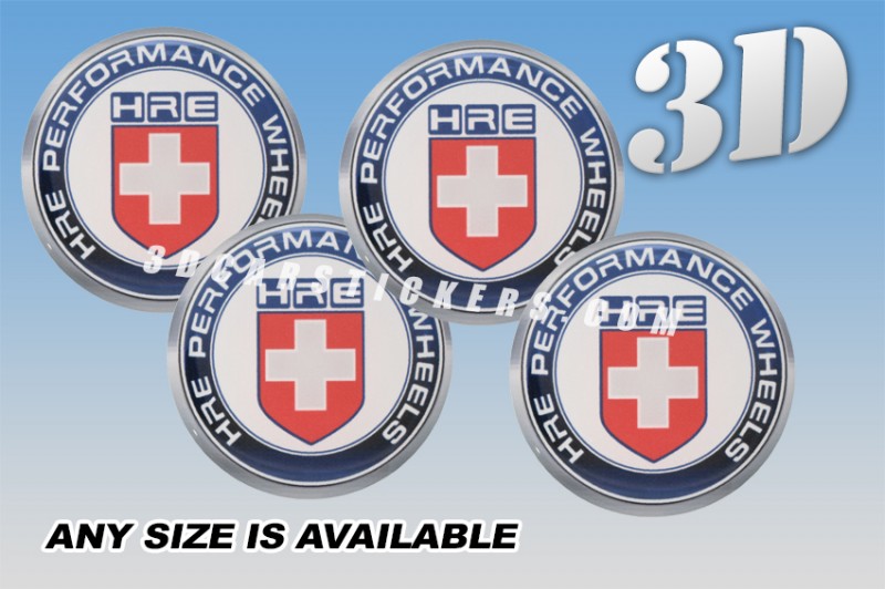 HRE 3d car wheel center cap emblems stickers decals  :: Red/Blue/Silver logo/white background ::