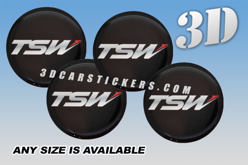 TSW 3d car wheel center cap emblems stickers decals  :: Red/Silver logo/black background ::