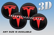 TESLA 3d car wheel center cap emblems stickers decals  :: Red logo/Black background ::