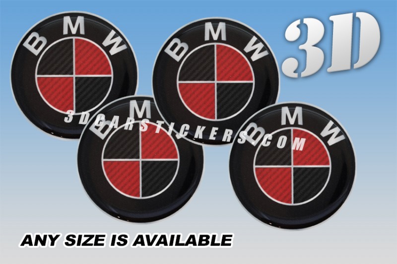 BMW RED CARBON EDITION 3d domed car wheel center cap emblems stickers decals  :: Red carbon/black background ::