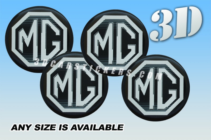 MG Domed decals stickers for wheel center caps ::Silver logo/black background::