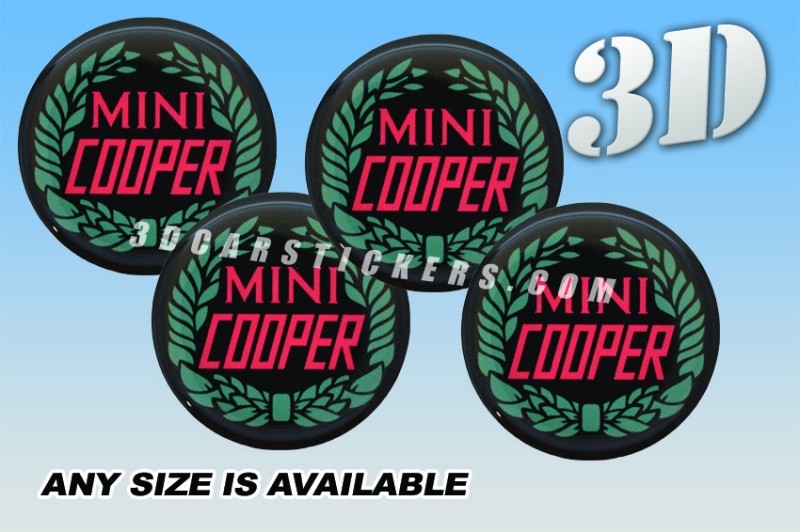 MINI Cooper 3d car stickers for wheel center caps :: Red logo/black background::