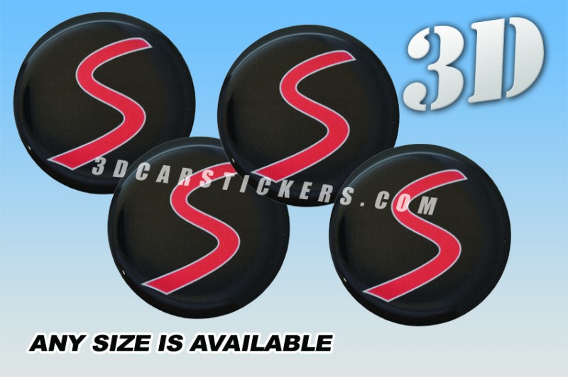 MINI Cooper S 3d car stickers for wheel center caps :: Red logo/black background::