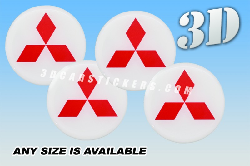 MITSUBISHI 3d car stickers for wheel center caps :: Red logo/white background::