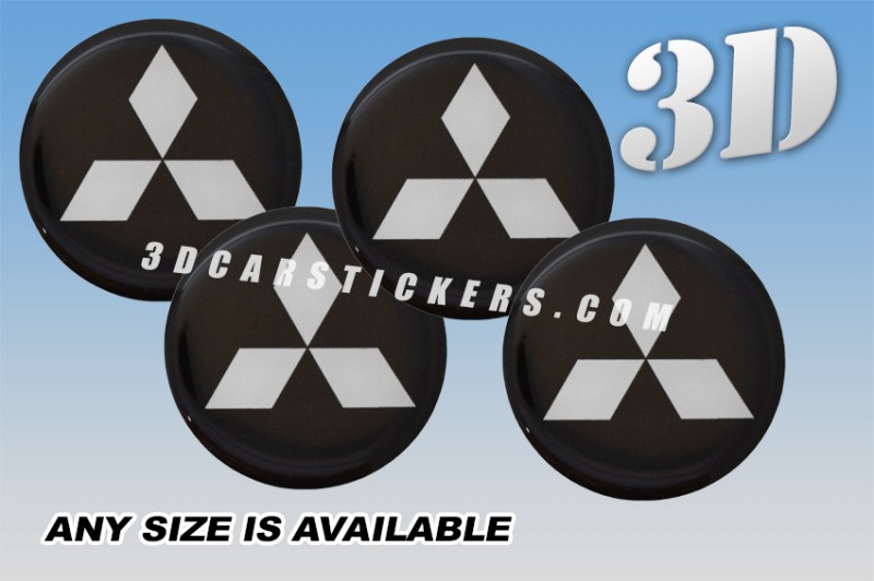 MITSUBISHI 3d car stickers for wheel center caps :: Silver logo/black background::