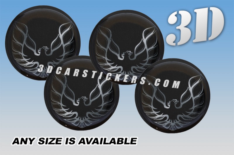 PONTIAC FIREBIRD 3d car stickers for wheel center caps :: Silver logo/black background::