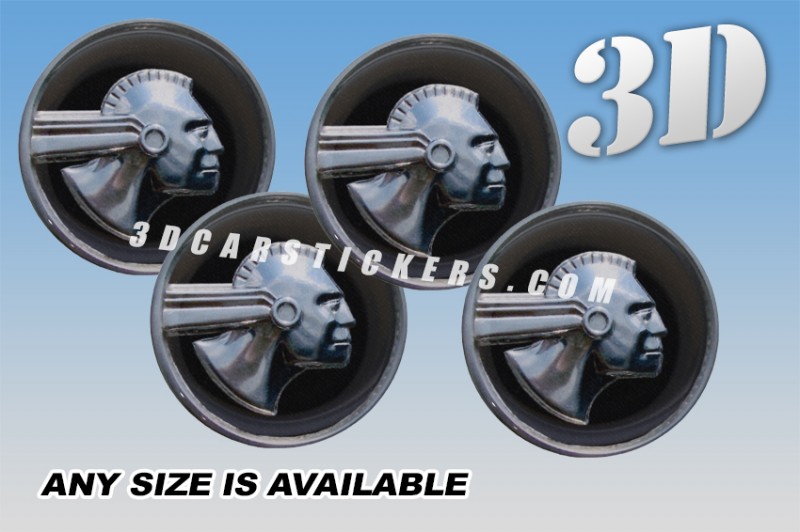PONTIAC INDIAN HEAD 3d car stickers for wheel center caps :: Silver logo/black background::