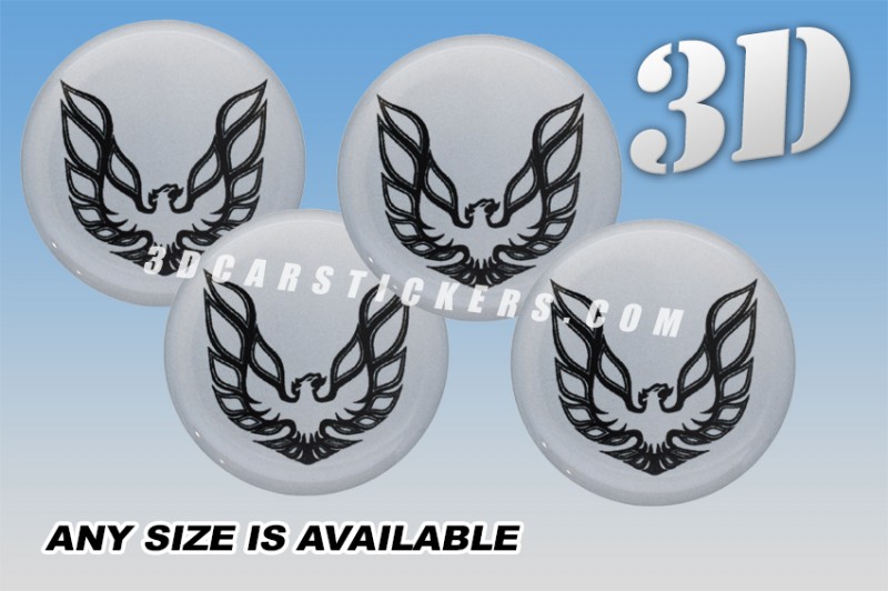 PONTIAC FIREBIRD 3d car stickers for wheel center caps :: Black logo/silver background::