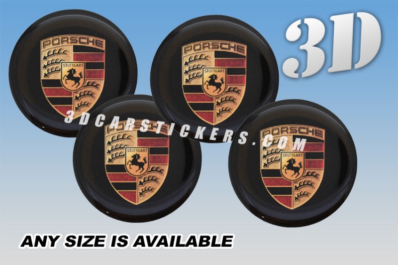 PORSCHE 3d car stickers for wheel center caps :: Color logo/black