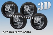 PORSCHE 3d car stickers for wheel center caps :: Silver logo/black background::