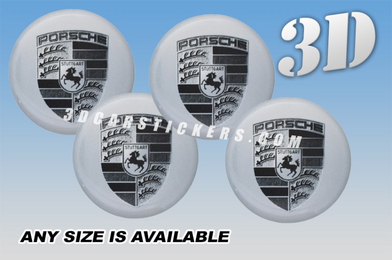 PORSCHE 3d car stickers for wheel center caps :: Silver logo/silver background::
