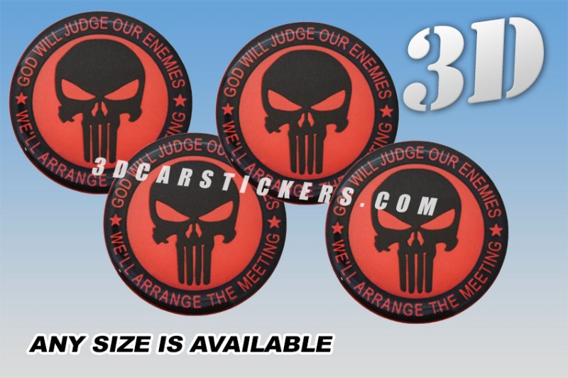 PUNISHER 3d car stickers for wheel center caps :: Black logo/red/black background::