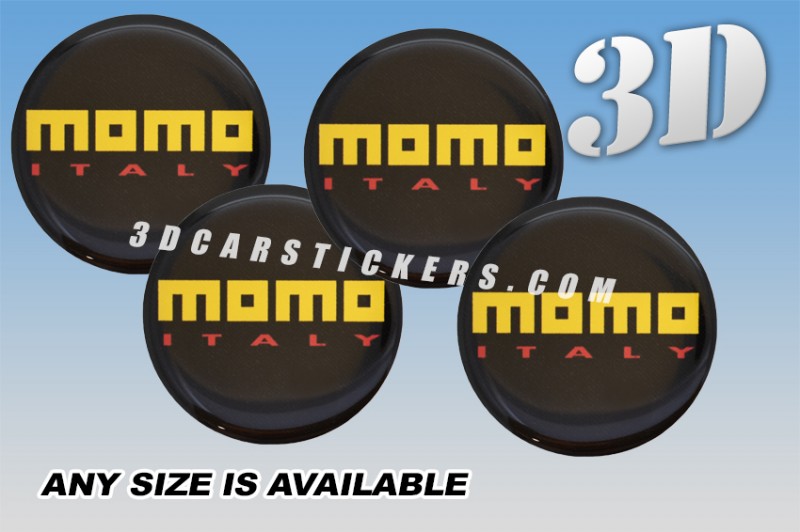 MOMO ITALY 3D decals for wheel center caps :: Yellow /red logo/black background::