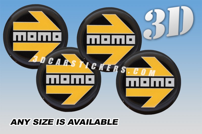 MOMO 3D decals for wheel center caps :: Silver /yellow logo/black background::