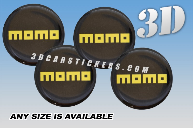 MOMO 3D decals for wheel center caps :: Yellow logo/black background::