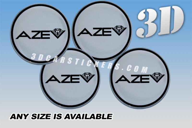 AZEV 3d car stickers for wheel center caps :: Black logo/silver background::