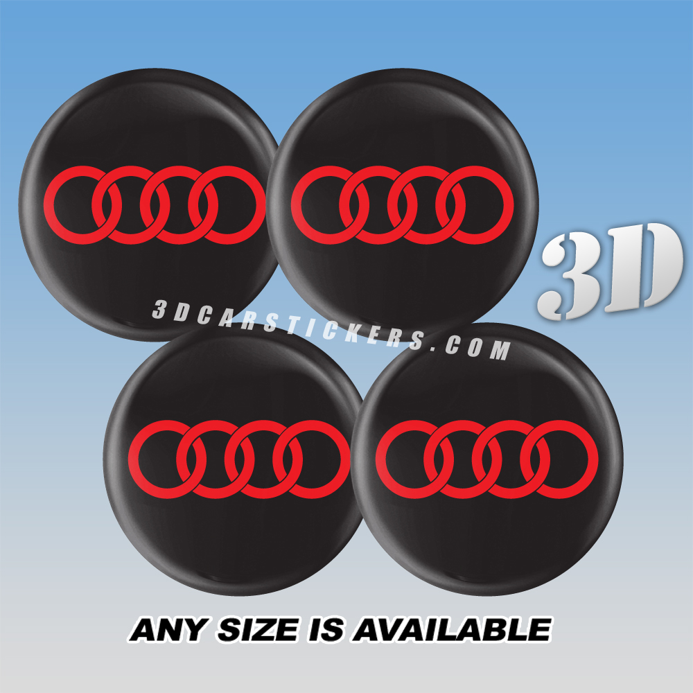 AUDI Decals For Wheel Center Caps — Red Logo/Black Background