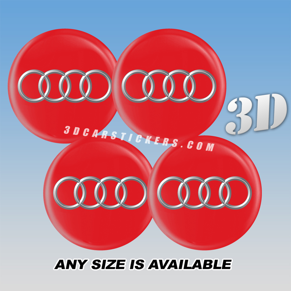 AUDI Decals For Wheel Center Caps — Silver Logo/Red Background