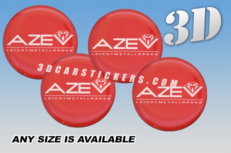AZEV 3d car stickers for wheel center caps :: Silver logo/red background::