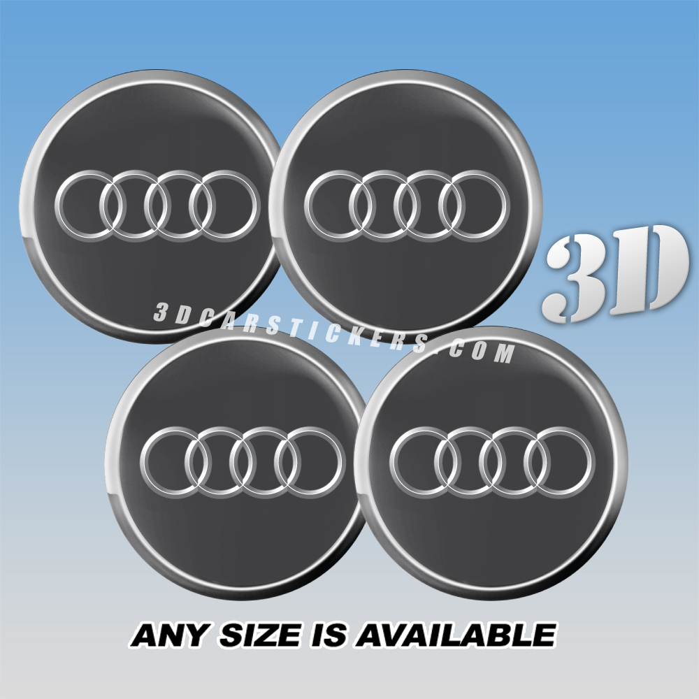 AUDI Decals For Wheel Center Caps — Silver Logo/Silver Ring/Graphite Background