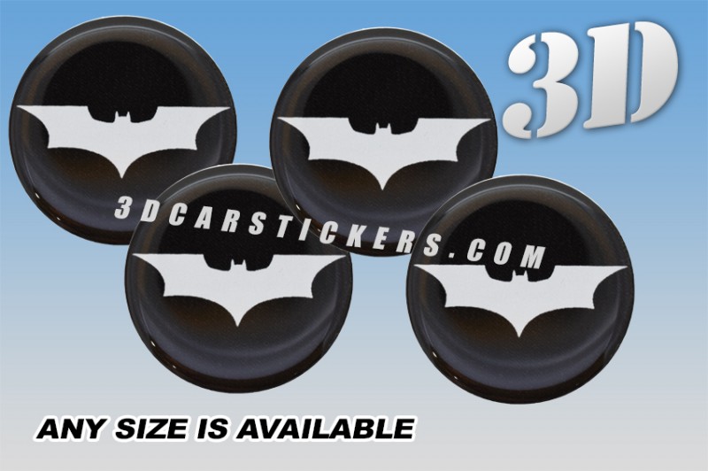 BAT 3d car stickers for wheel center caps ::Silver logo/black background::