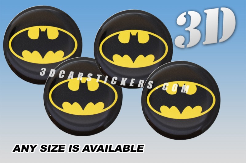 BATMAN 3d car stickers for wheel center caps ::Black/yellow logo/black background::