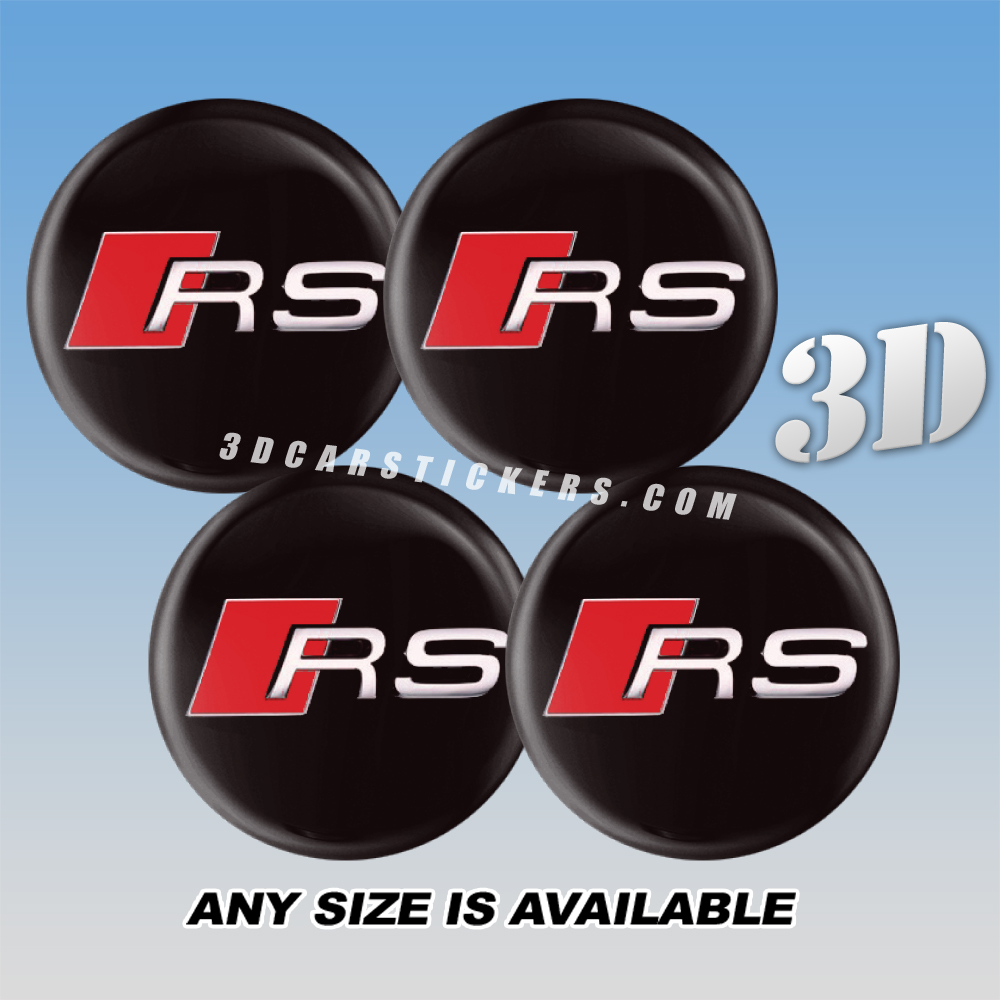 AUDI RS Decals For Wheel Center Caps — Red/Silver Logo/Black Background