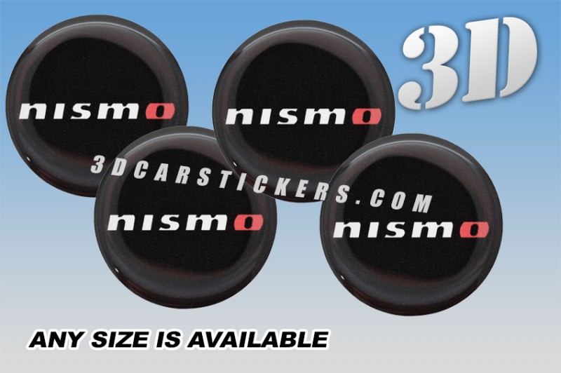 NISMO 3d car stickers for wheel center caps ::Silver/Red logo/black background::