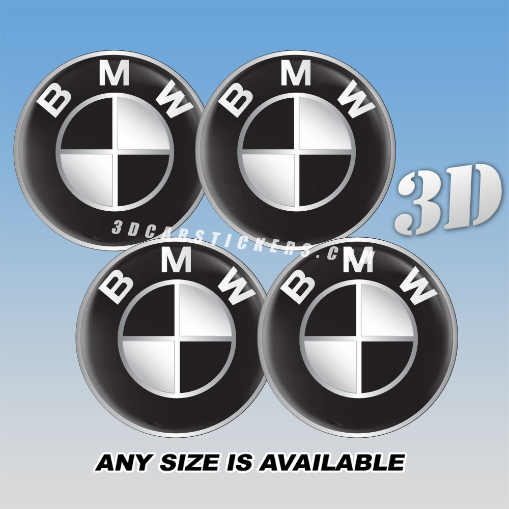 BMW Decals For Wheel Center Caps — White/Silver Logo/Black Background