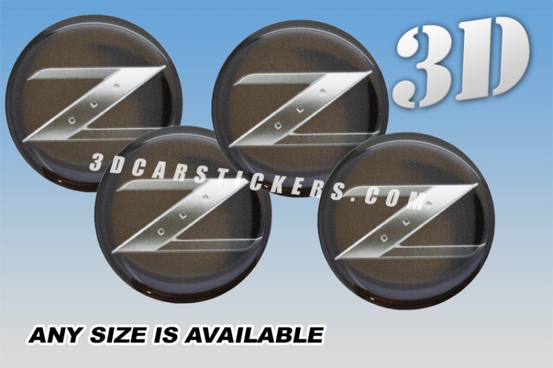 NISSAN 350Z 3d car stickers for wheel center caps ::Silver logo/black background::