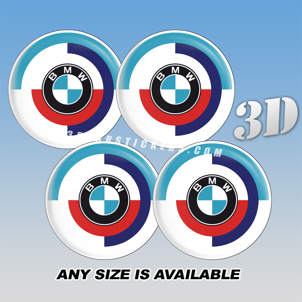 BMW MOTORSPORT OLD Domed Decals For Wheel Center Caps — Color Logo/White Background