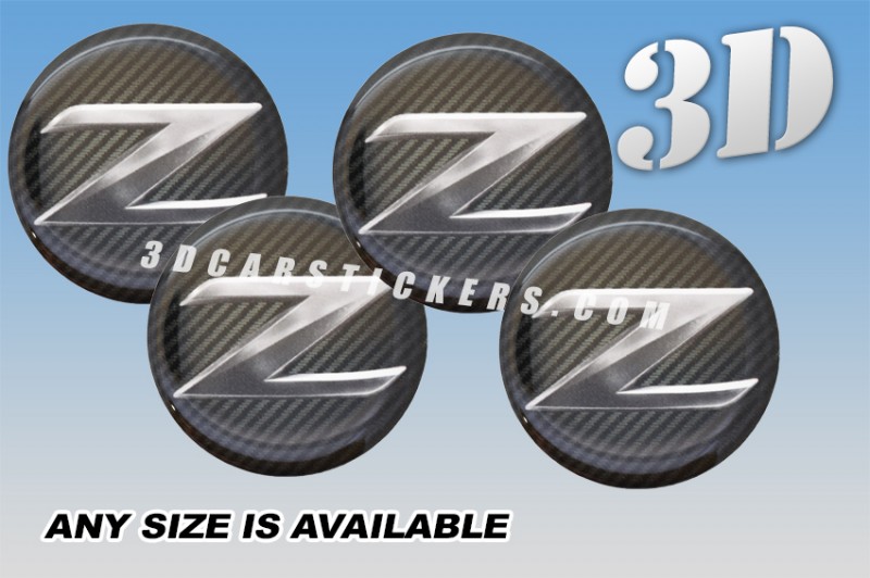 NISSAN 370Z 3d car stickers for wheel center caps ::Silver logo/carbon background::