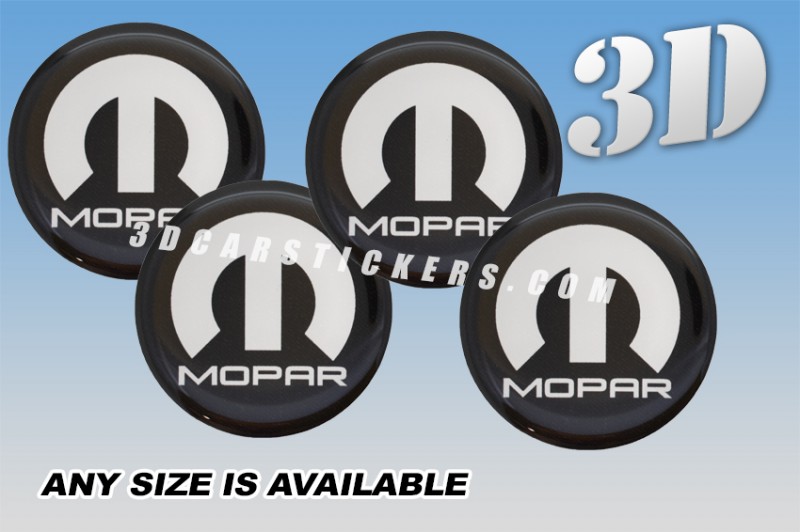 MOPAR 3d car stickers for wheel center caps ::White logo/black background::