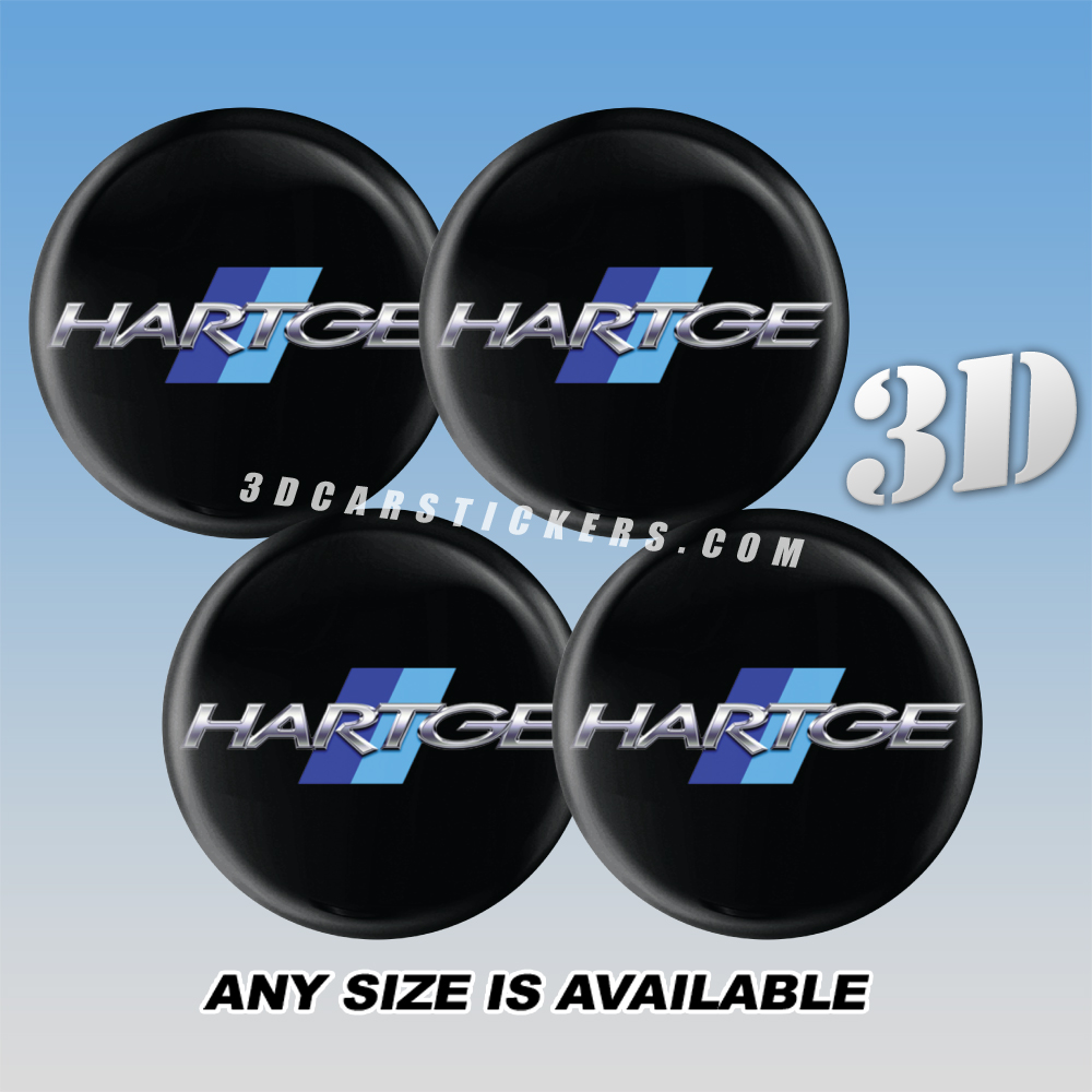 HARTGE Decals For Wheel Center Caps — Silver/Dark Blue/Light Blue/Black Background