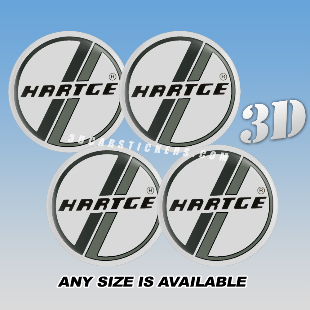 HARTGE OLD LOGO Decals For Wheel Center Caps — Gray/Black Logo/Silver Background