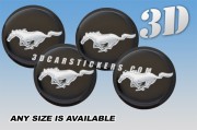 MUSTANG 3d car wheel center cap stickers emblems :: Silver logo/black background::