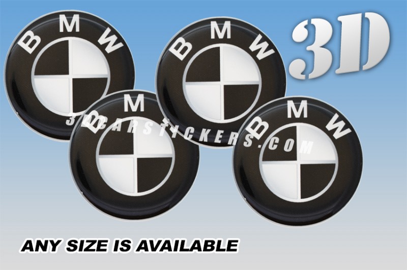BMW 3d car wheel center cap emblems stickers decals  :: White/Silver logo/black background::