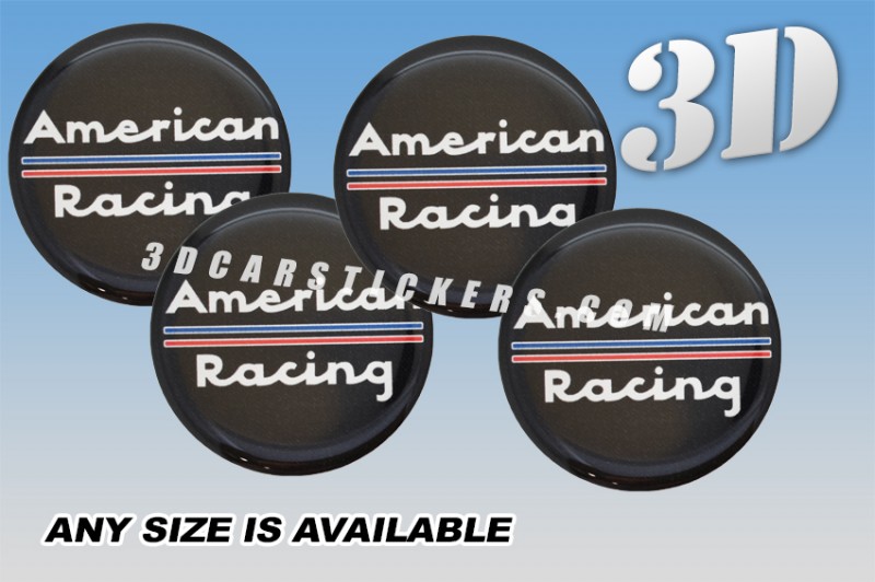 AMERICAN RACING 3d car wheel center cap emblems stickers  :: White logo/red-blue lines/black background::
