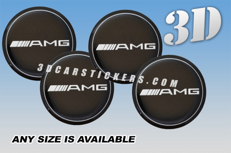 AMG 3d car wheel center cap emblems stickers  :: Silver logo/silver outline/black background::