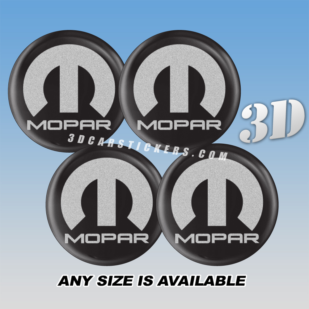 MOPAR Decals For Wheel Center Caps — Silver Logo/Black Background