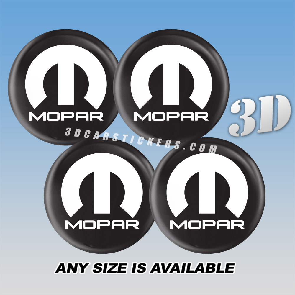 MOPAR Decals For Wheel Center Caps — White logo/black background