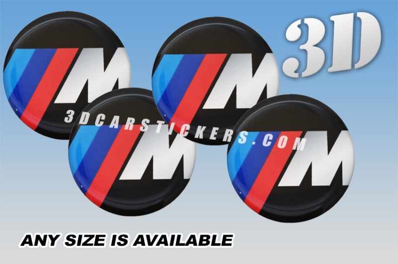 M-POWER BMW 3d car wheel center cap emblems stickers decals  :: Silver/Tricolor logo/black background ::