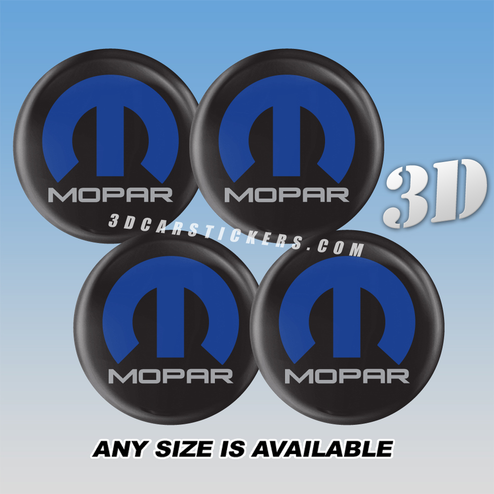 MOPAR Decals For Wheel Center Caps — Blue-Silver logo/Black background 