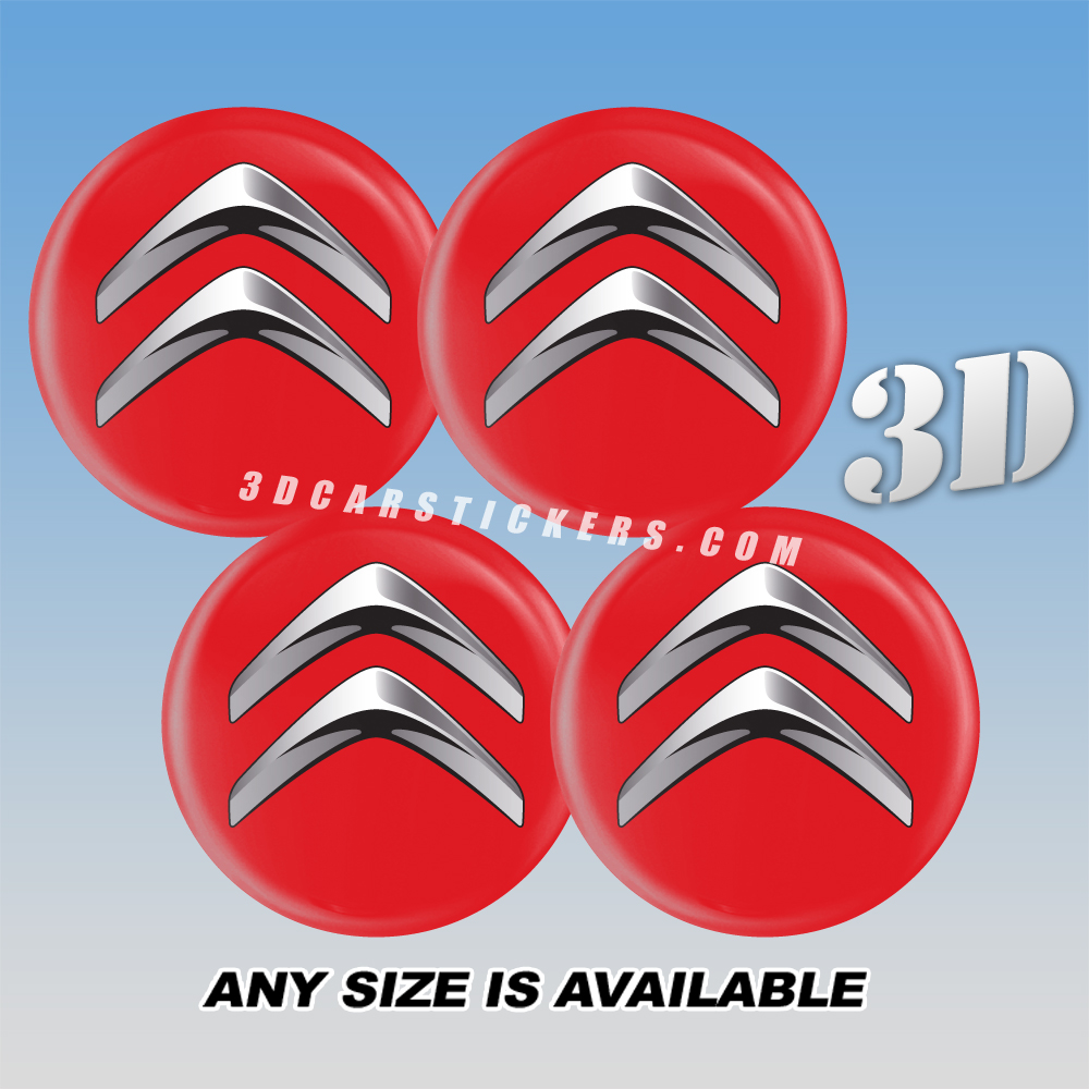 CITROEN 3d car wheel center cap emblems stickers decals  :: Silver logo/red background ::