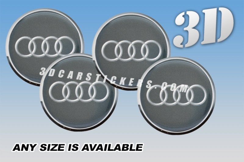 AUDI 3d car wheel center cap emblems stickers decals  :: Silver logo/Silver ring/Graphite background ::