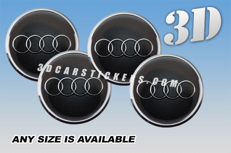 AUDI 3d car wheel center cap emblems stickers decals  :: Silver logo/Silver ring/black background ::
