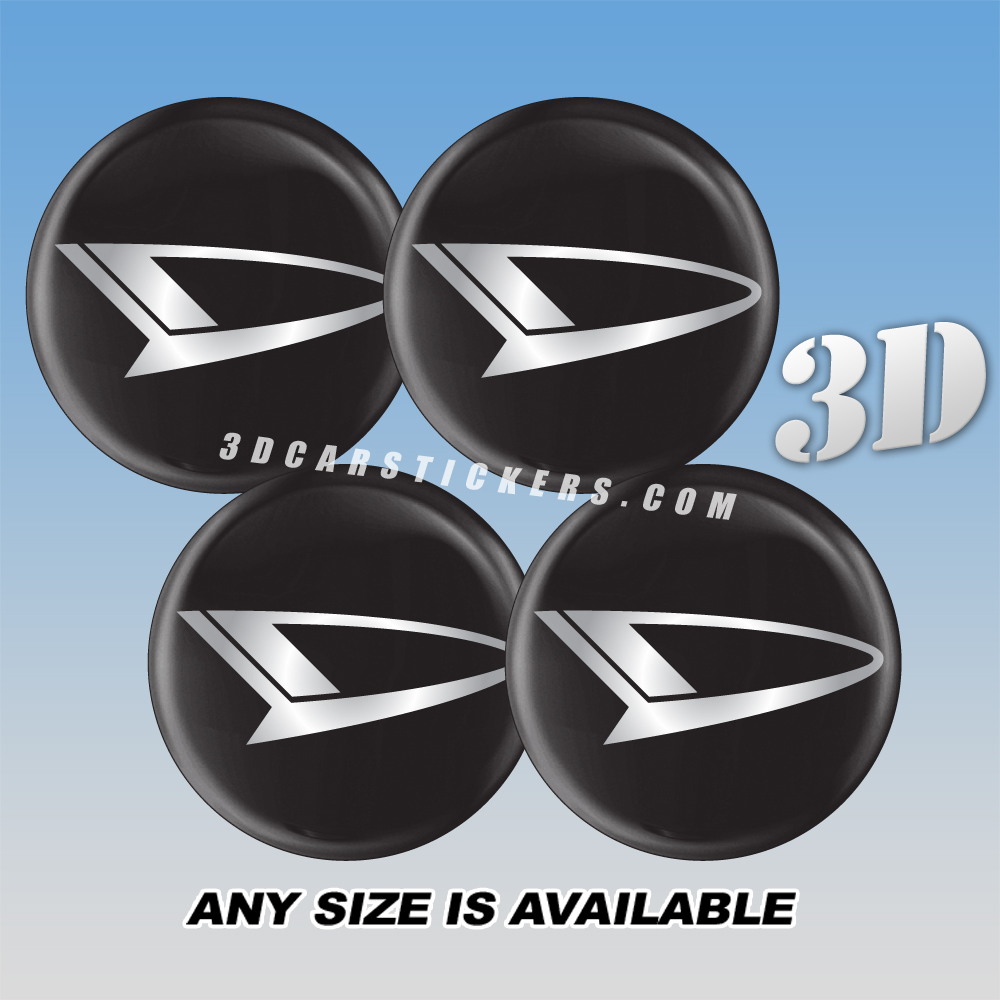 DAIHATSU Decals For Wheel Center Caps — Silver Logo/Black Background