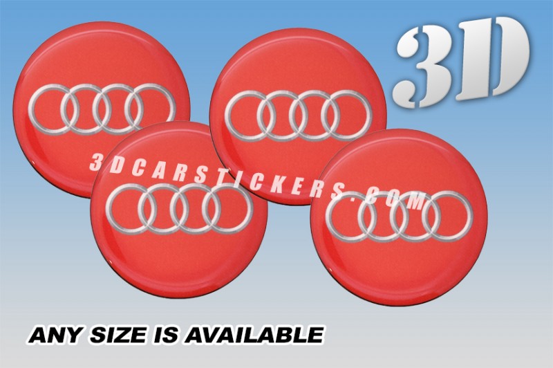 AUDI 3d car wheel center cap emblems stickers decals  :: Silver logo/Red background ::